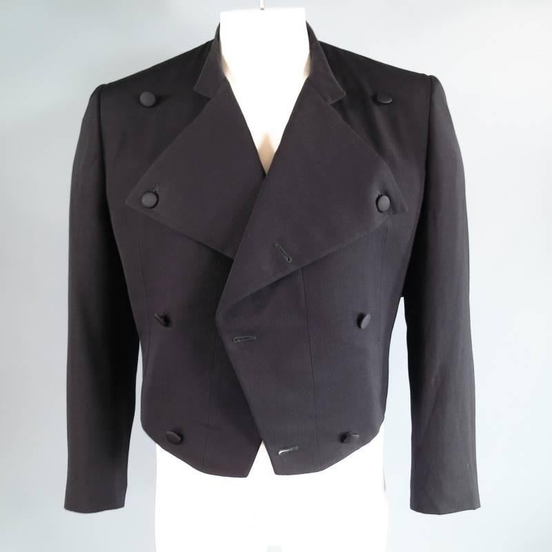 Vintage YVES SAINT LAURENT 40 Black Wool Cropped Double Breast Jacket 1