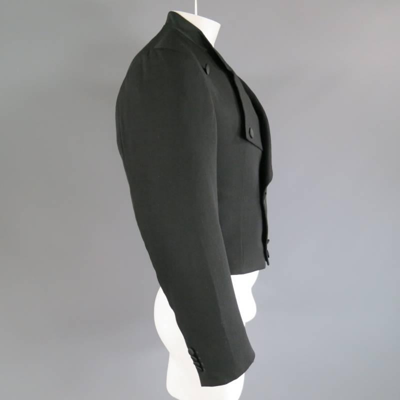 Women's or Men's Vintage YVES SAINT LAURENT 40 Black Wool Cropped Double Breast Jacket
