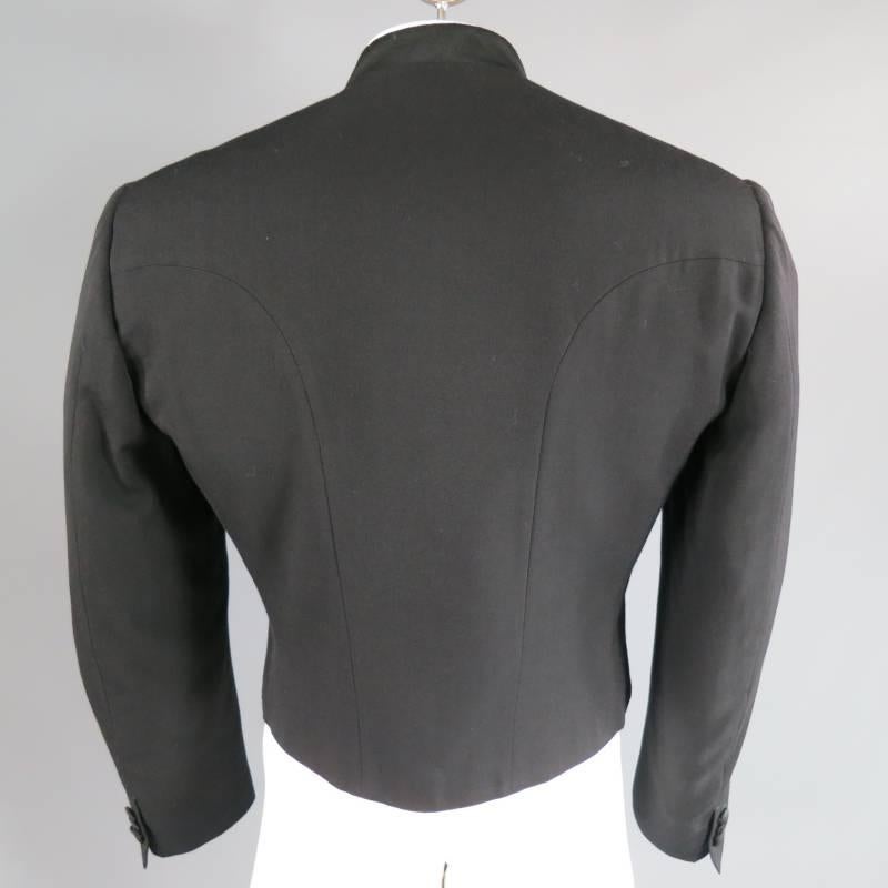 Vintage YVES SAINT LAURENT 40 Black Wool Cropped Double Breast Jacket 3