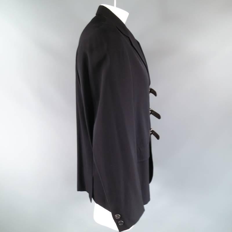 YOHJI YAMAMOTO Men's Black Wool Belt Buckle Closure Jacket 1