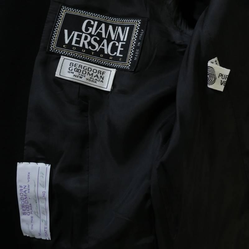Vintage GIANNI VERSACE 1993 8 Black Gold Medusa Stud Leather Trim Skirt Suit 5