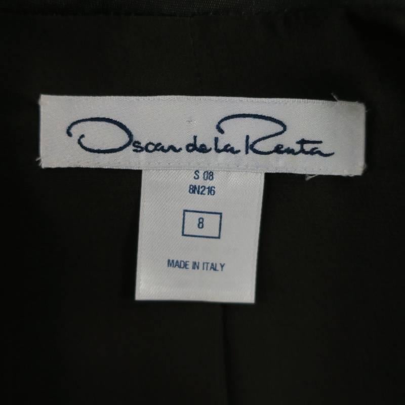 OSCAR DE LA RENTA 8 Deep Taupe Textured Silk Princess Sleeve Wide Leg Pants Suit 6