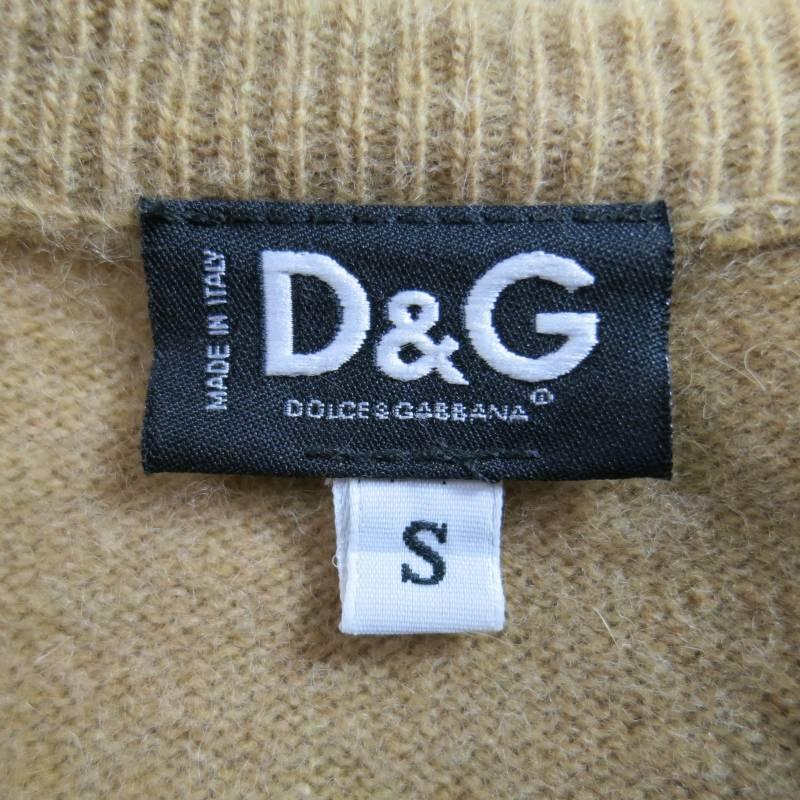 D&G Size S Tan Wool Blend Floral Applique Cardigan Turtleneck Sweater Set 5