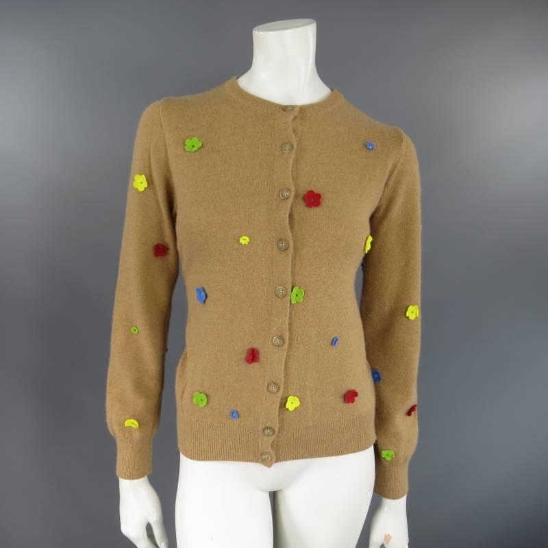 Women's D&G Size S Tan Wool Blend Floral Applique Cardigan Turtleneck Sweater Set