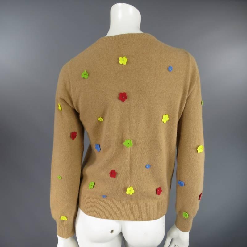 D&G Size S Tan Wool Blend Floral Applique Cardigan Turtleneck Sweater Set 2