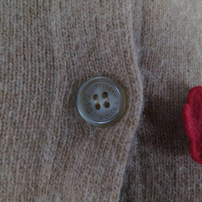 D&G Size S Tan Wool Blend Floral Applique Cardigan Turtleneck Sweater Set 4