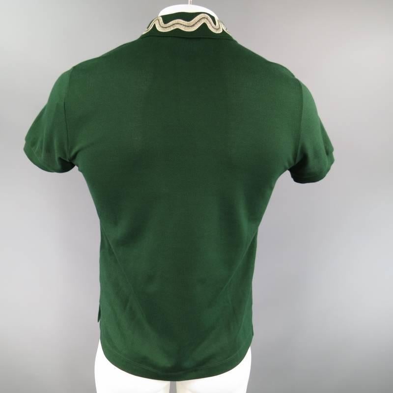 GUCCI Size S Mens Green Pique Snake & Gold Fly Applique Collar POLO In New Condition In San Francisco, CA