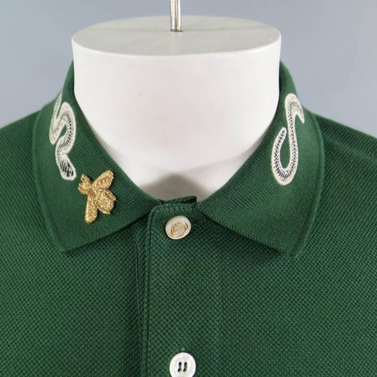 GUCCI Size S Mens Green Pique Snake and Gold Fly Applique Collar POLO at  1stDibs | gucci fly logo, gucci fly polo, green gucci polo