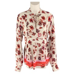 DEREK LAM Size 6 Cream & Orange Silk Floral Blouse