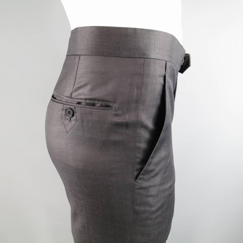 Men's HERMES Size 32 Black Wool Leather Tab Waist Dress Pants
