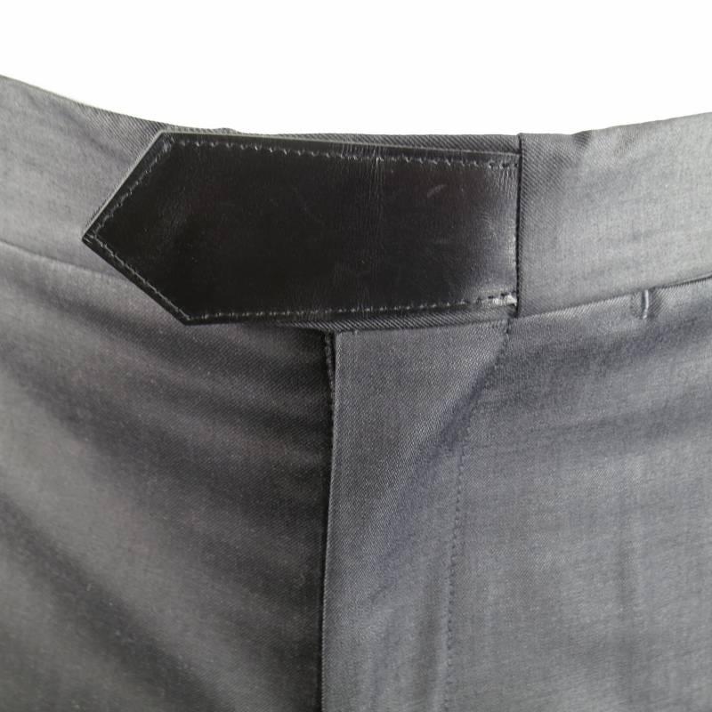 HERMES Size 32 Black Wool Leather Tab Waist Dress Pants In Excellent Condition In San Francisco, CA