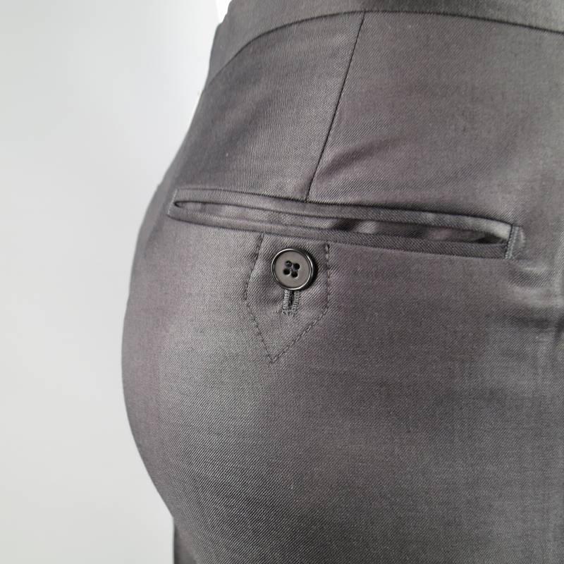 HERMES Size 32 Black Wool Leather Tab Waist Dress Pants 2
