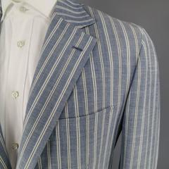BORRELLI Men's 46R Blue Blended Linen Sport Jacket