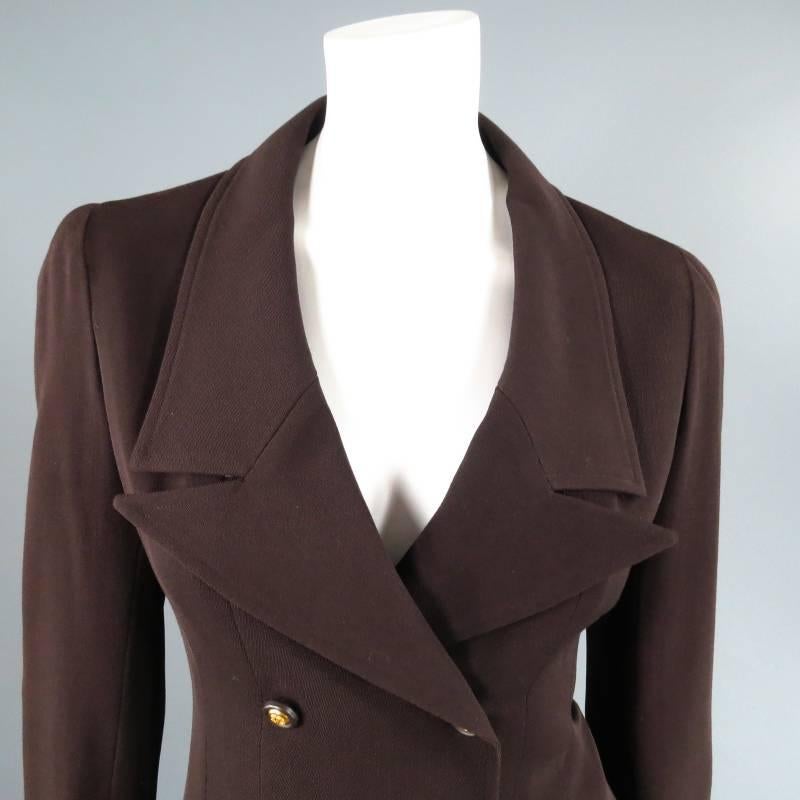 Black Vintage 1998 CHANEL Size 8 Brown Wool Double Breasted Gold Button Sport Jacket
