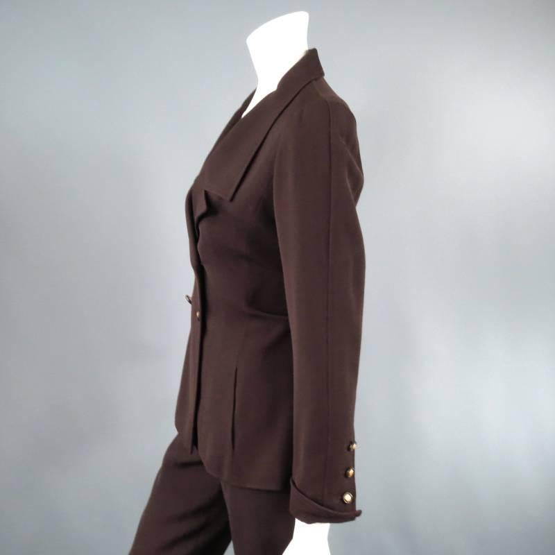 Vintage 1998 CHANEL Size 8 Brown Wool Double Breasted Gold Button Sport Jacket In Excellent Condition In San Francisco, CA