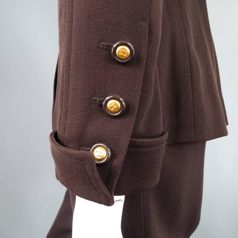 Women's Vintage 1998 CHANEL Size 8 Brown Wool Double Breasted Gold Button Sport Jacket