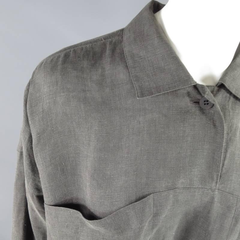 Gray ISSEY MIYAKE Size S Charcoal Linen Slouch Shoulder Blouse