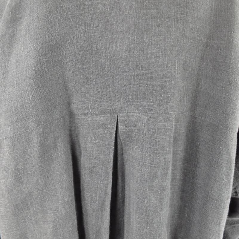 ISSEY MIYAKE Size S Charcoal Linen Slouch Shoulder Blouse 1