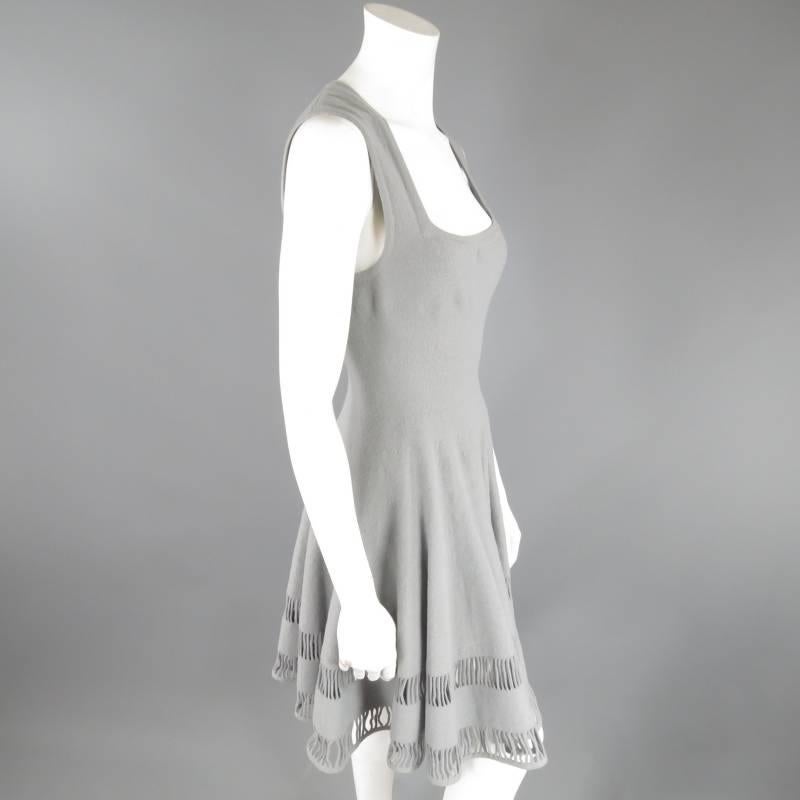 AZEEDINE ALAIA Size 6 Grey Wool Blend Knit Full Skirt Cutout Dress In Good Condition In San Francisco, CA