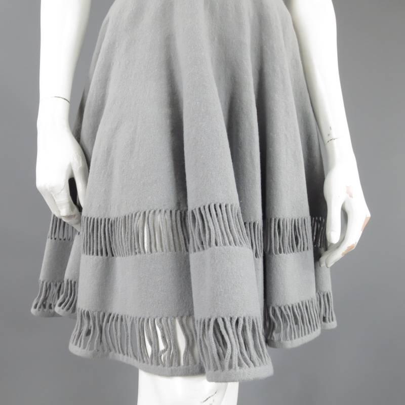 Gray AZEEDINE ALAIA Size 6 Grey Wool Blend Knit Full Skirt Cutout Dress