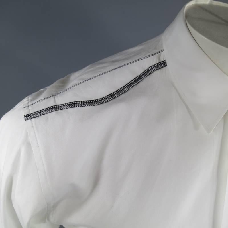 Gray COMME des GARCONS Men's Size S White Cotton Long Sleeve Top Stitch Shirt