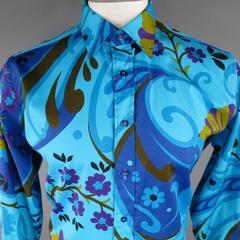GUCCI by TOM FORD Size L Orange Retro Floral Print Cotton Long Sleeve Shirt
