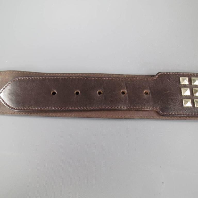 BURBERRY Size 40 Brown Leather Pyramid Studded Belt For Sale at 1stdibs