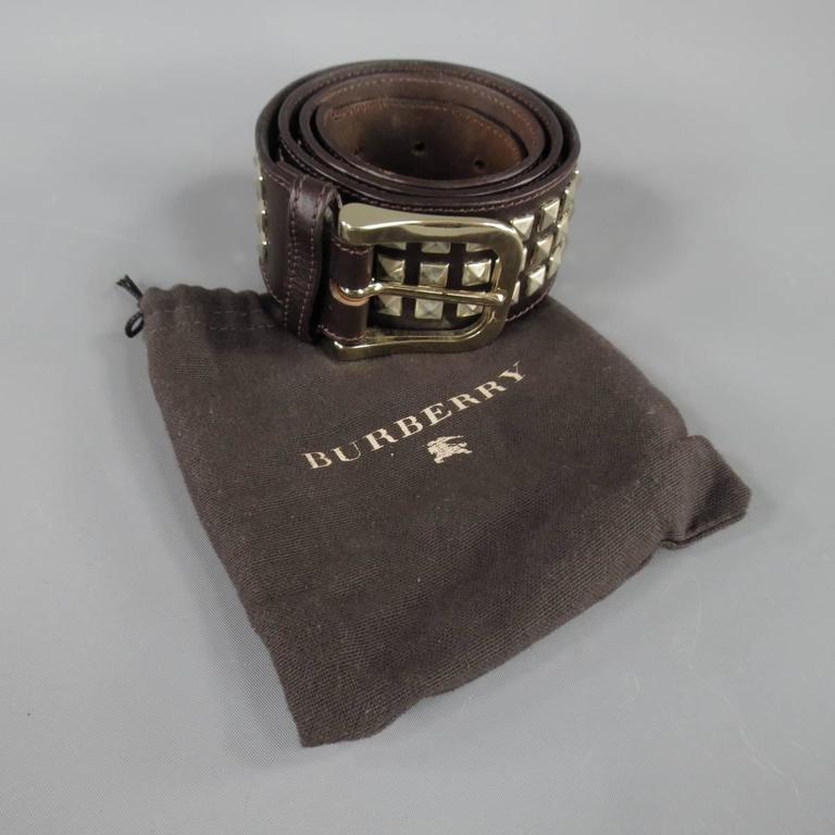 BURBERRY Size 40 Brown Leather Pyramid Studded Belt For Sale at 1stdibs