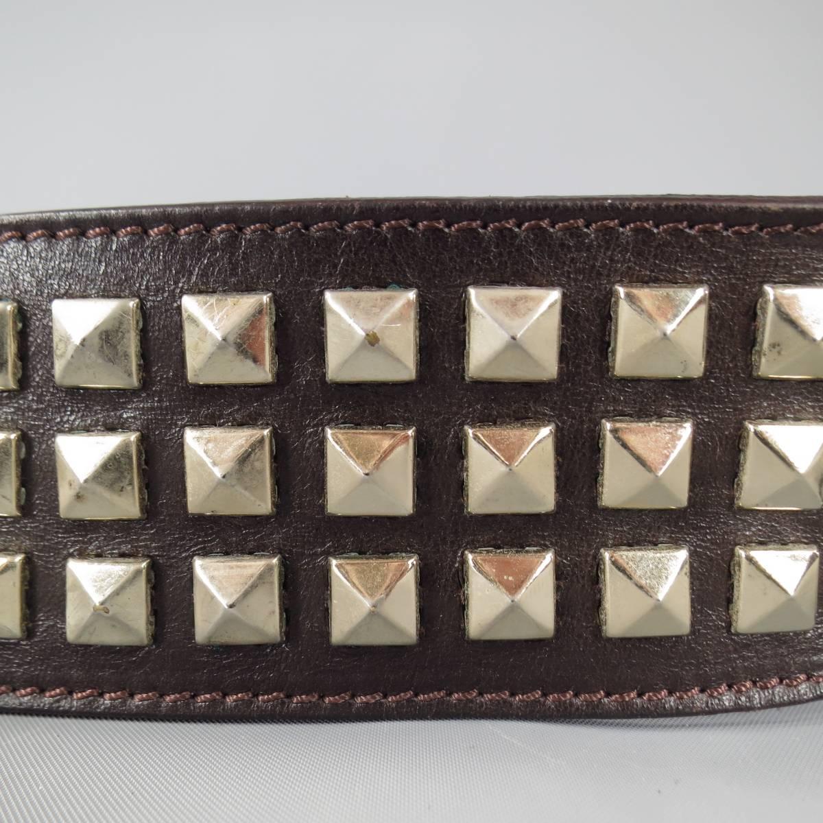 Gray BURBERRY Belt - Size 40 Brown Leather Pyramid Studded