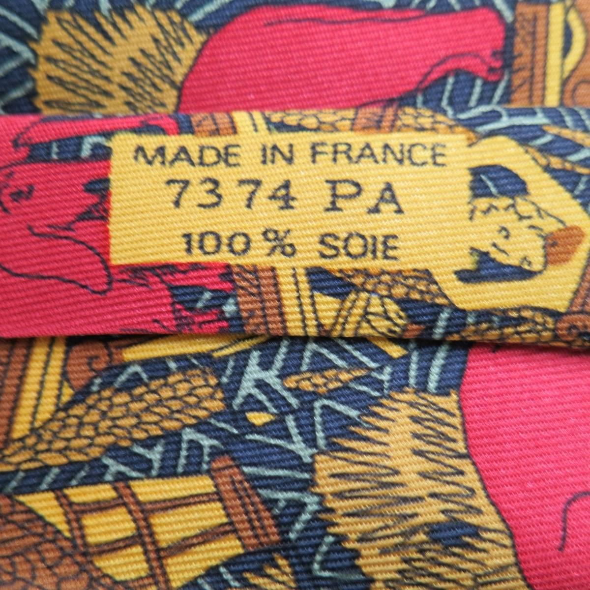 Brown HERMES Paisley Fish, Lion & Elephant Safari Silk Tie Set
