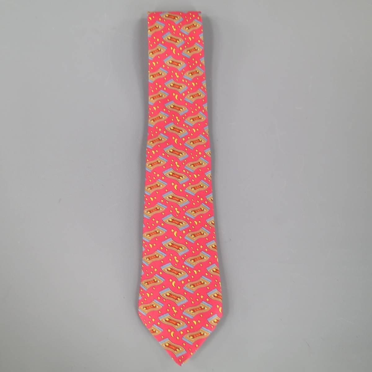 Pink HERMES Red Vagabond & Magic Carpet Silk Tie Set