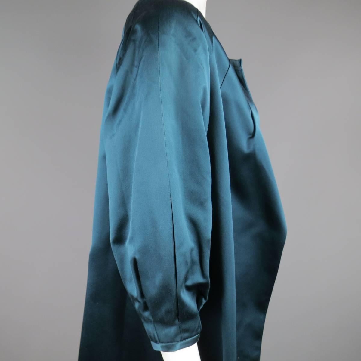 BARBARA TFANK Size 6 Teal Silk Satin Open Pleated Sleeve Evening Coat In Excellent Condition In San Francisco, CA