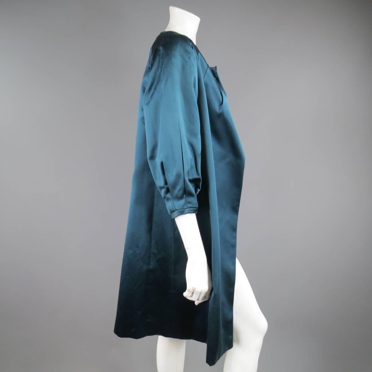 Women's BARBARA TFANK Size 6 Teal Silk Satin Open Pleated Sleeve Evening Coat