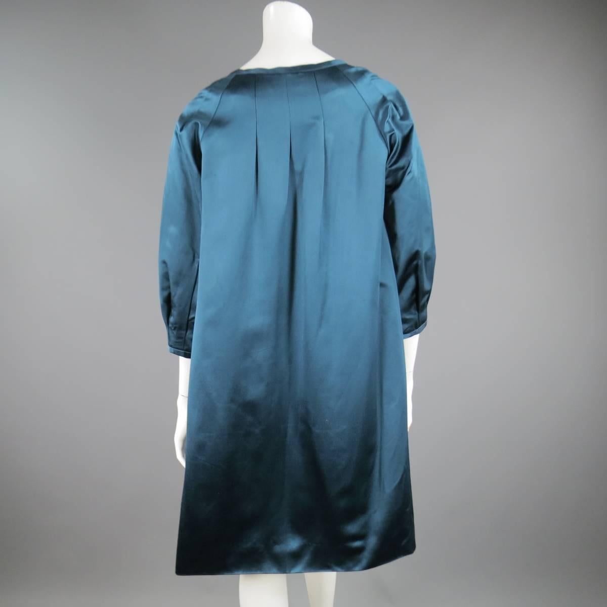 BARBARA TFANK Size 6 Teal Silk Satin Open Pleated Sleeve Evening Coat 2