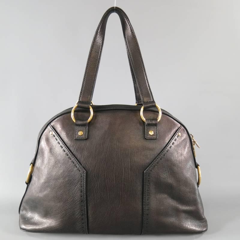 YVES SAINT LAURENT YSL MUSE Black Brown Leather Tote Handbag In Excellent Condition In San Francisco, CA