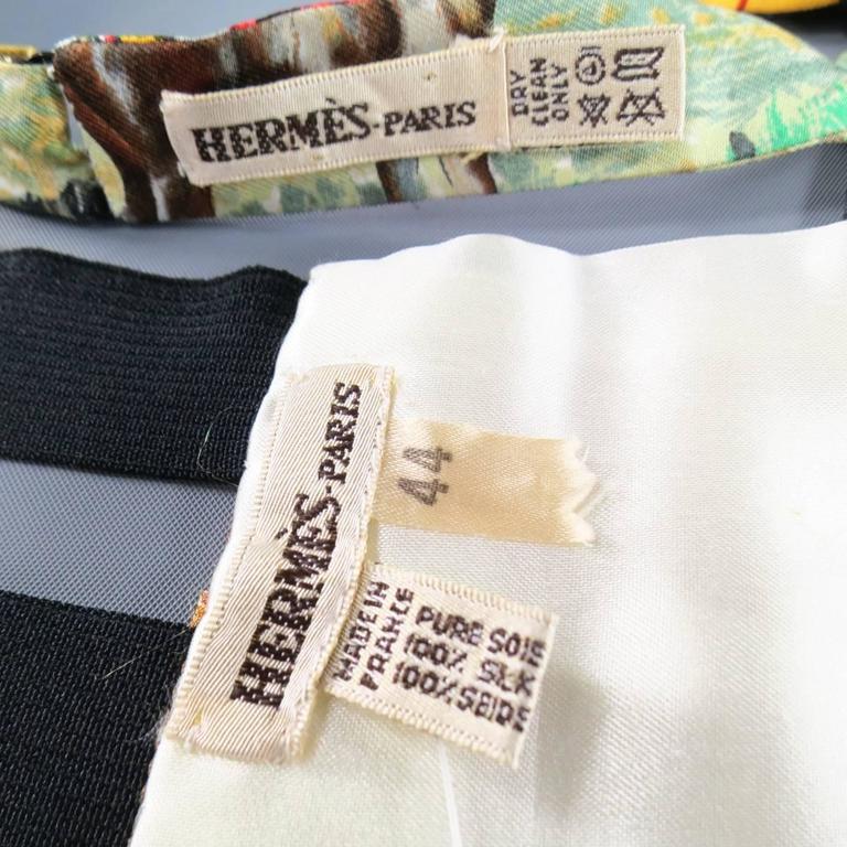 Men's Vintage HERMES Beige Rustic Wilderness Print Silk Bow Tie