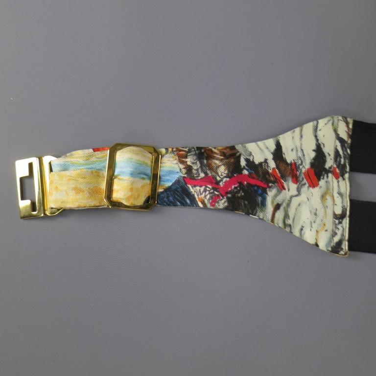 Men's Vintage HERMES Beige Rustic Wilderness Print Silk Bow Tie