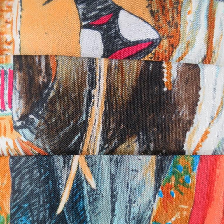 Men's Vintage HERMES Beige Rustic Wilderness Print Silk Bow Tie