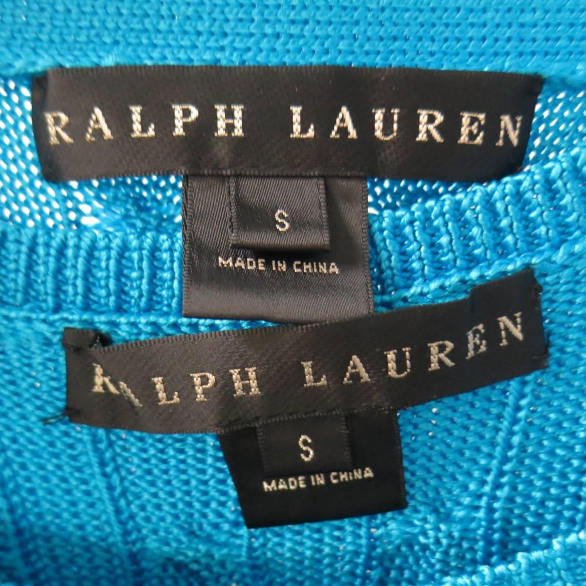 RALPH LAUREN BLACK LABEL Turquoise Blue Silk Cable Knit Tank Cardigan Twin Set 3