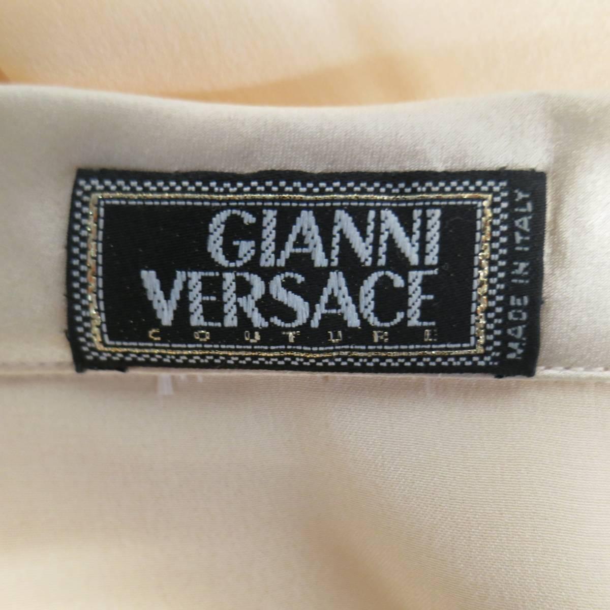 GIANNI VERSACE Size 4 Peach Nude Silk Satin Hidden Placket Medusa Button Blouse 2