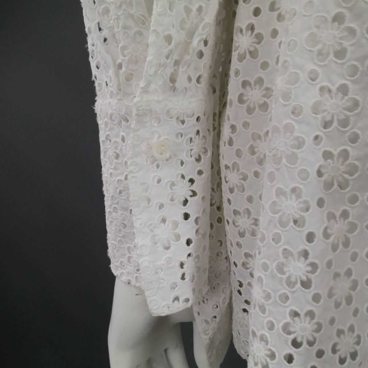 ALAIA Size S White Floral Lace Cutout Cotton Scoop Neck Skirt Blouse In Excellent Condition In San Francisco, CA