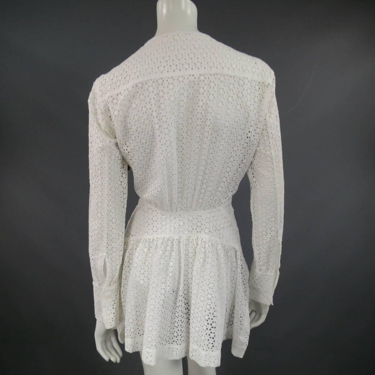 Women's ALAIA Size S White Floral Lace Cutout Cotton Scoop Neck Skirt Blouse