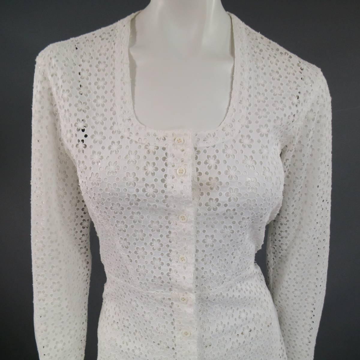 ALAIA Size S White Floral Lace Cutout Cotton Scoop Neck Skirt Blouse 1