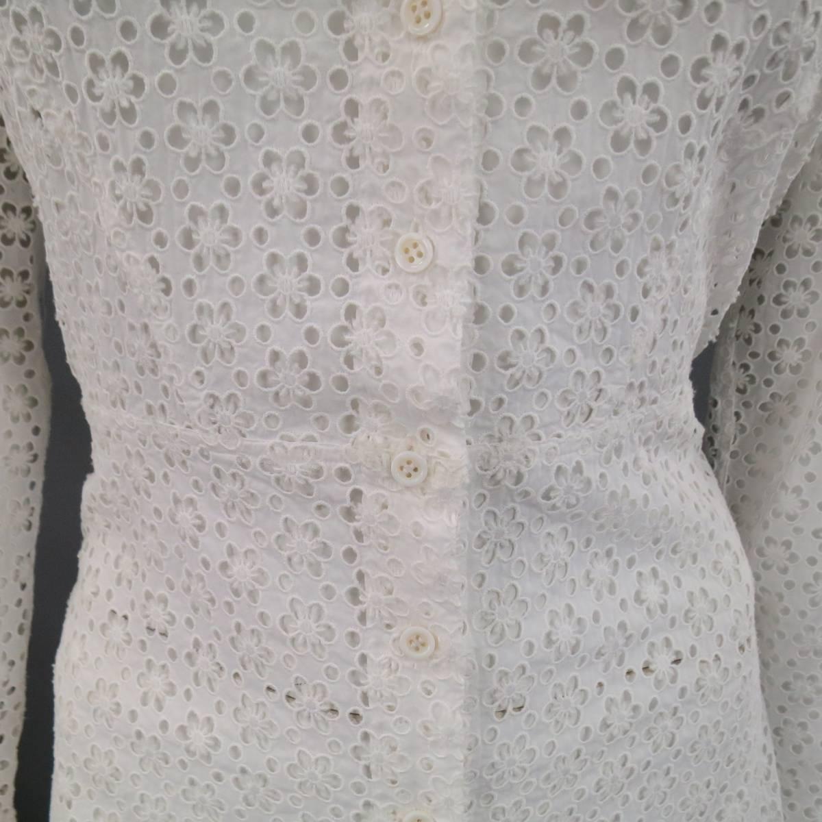 ALAIA Size S White Floral Lace Cutout Cotton Scoop Neck Skirt Blouse 3