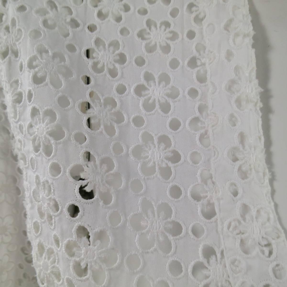 ALAIA Size S White Floral Lace Cutout Cotton Scoop Neck Skirt Blouse 2