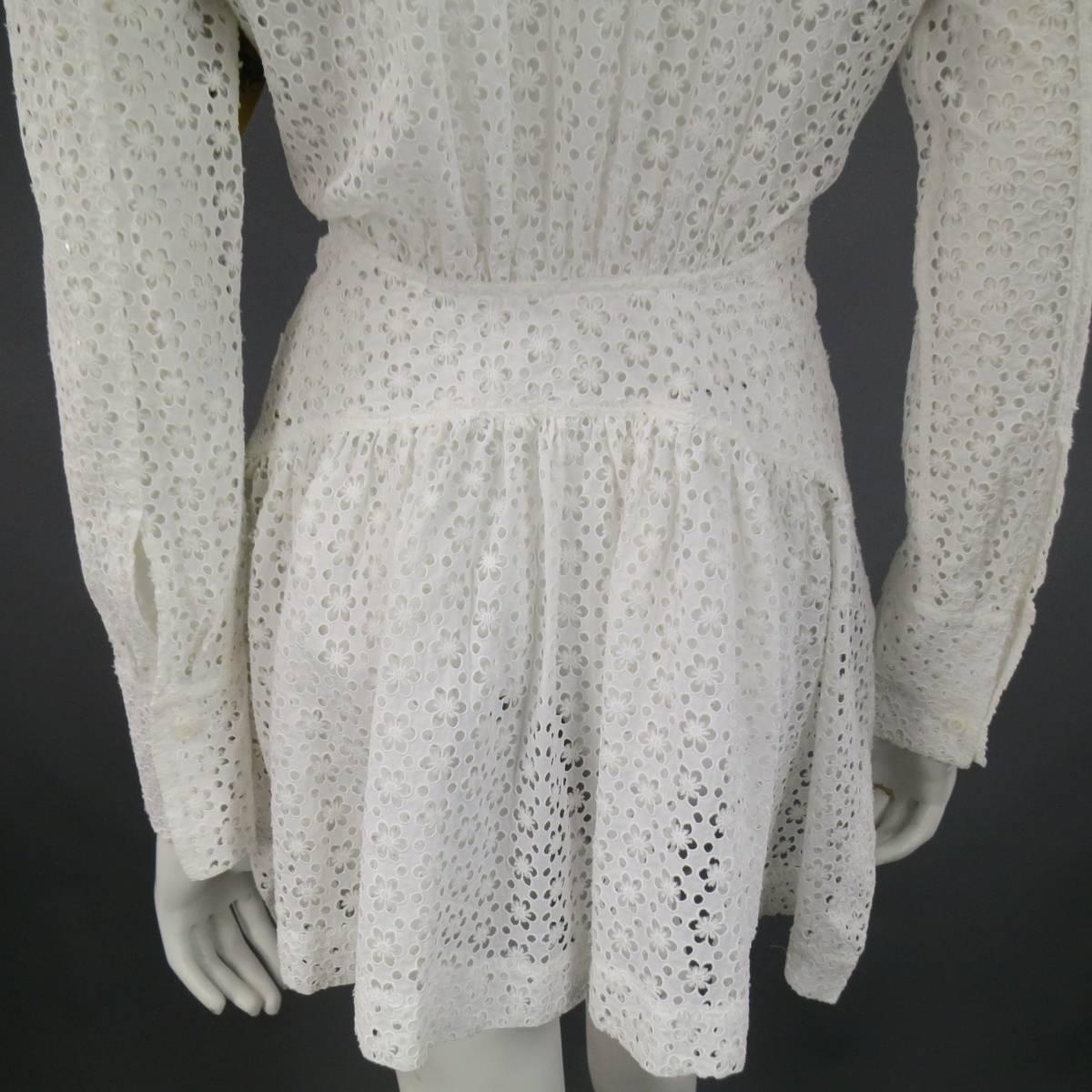 ALAIA Size S White Floral Lace Cutout Cotton Scoop Neck Skirt Blouse 4