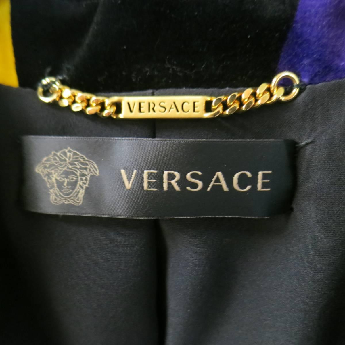 VERSACE Size 6 Black Gold Yellow & Violet Purple Floral Velvet Blazer 4