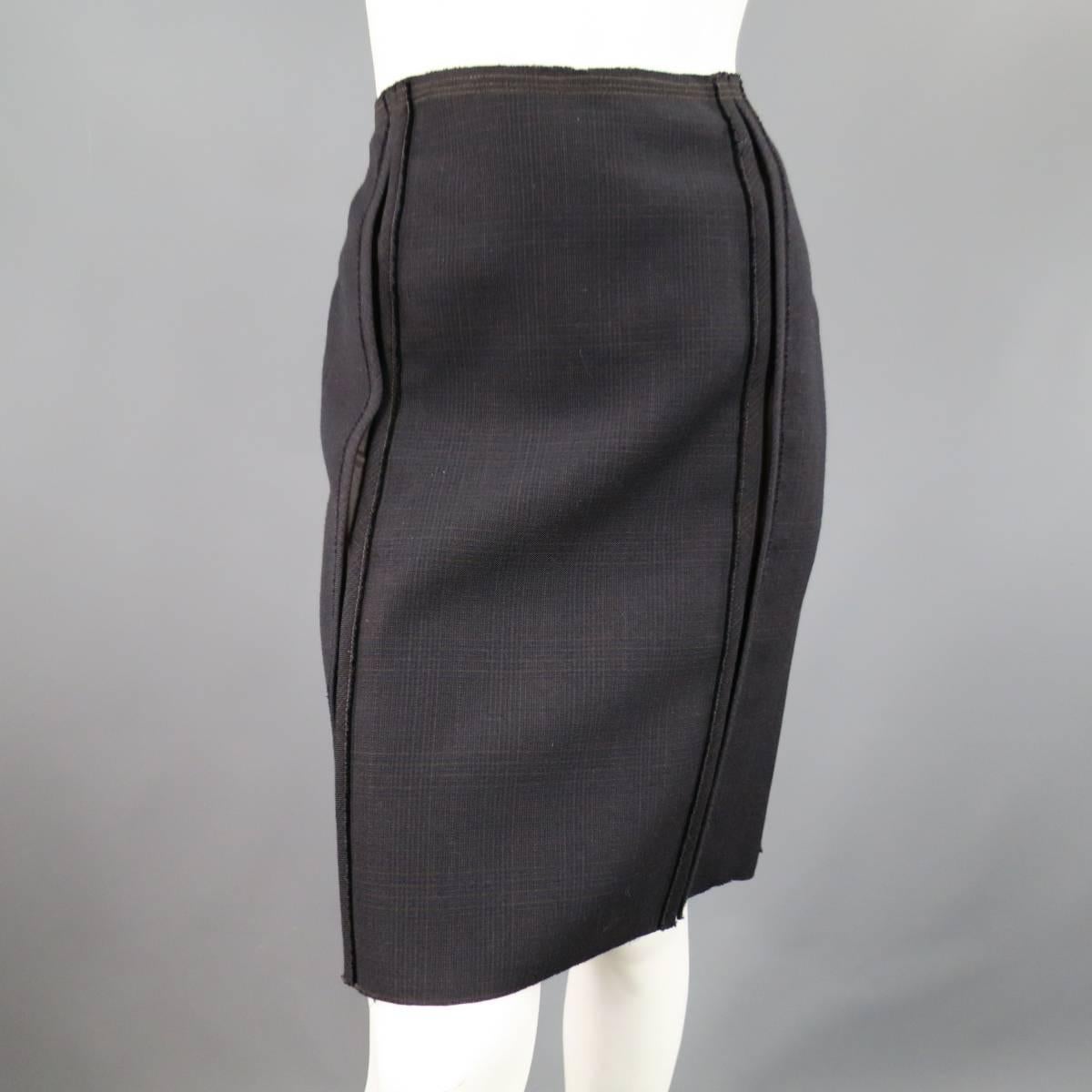 PRADA Size 10 Brown & Navy Plaid Wool High Neckline 60's Style Skirt Suit 2