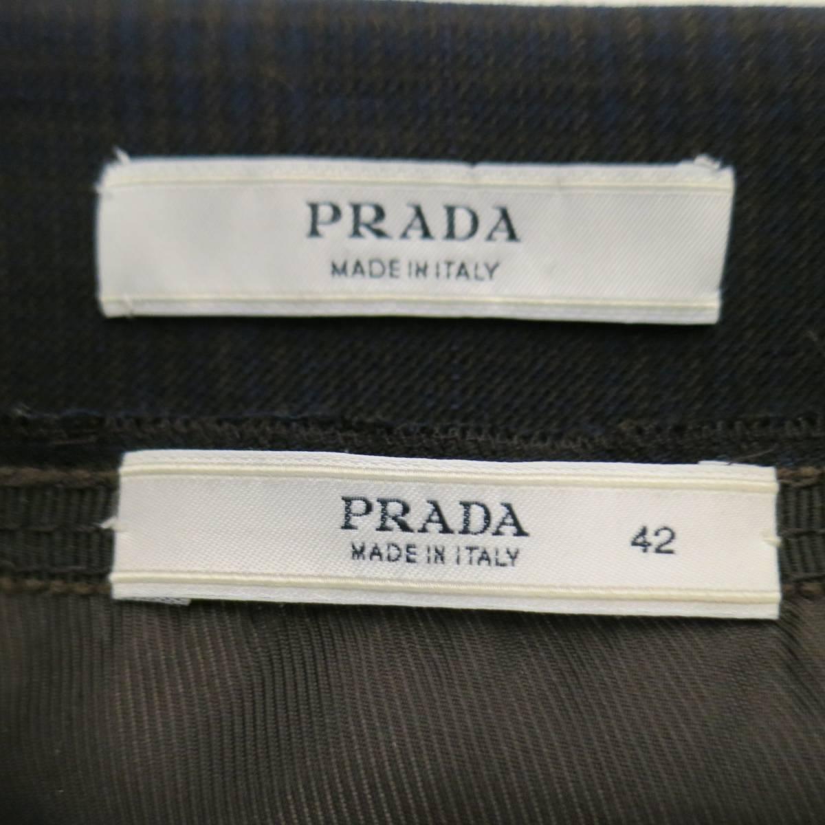 PRADA Size 10 Brown & Navy Plaid Wool High Neckline 60's Style Skirt Suit 5