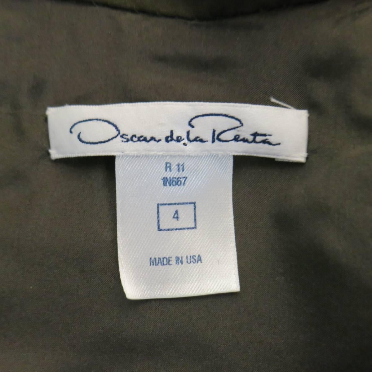 OSCAR DE LA RENTA Size 4 Olive Silk 3/4 Sleeve Lace Up Bubble Skirt Dress 6